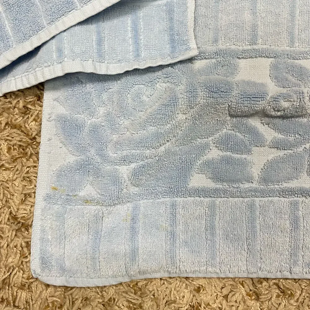 Vintage Mid Century St. Mary's | Blue Sculpted Floral Cotton Bath Hair Towel Set